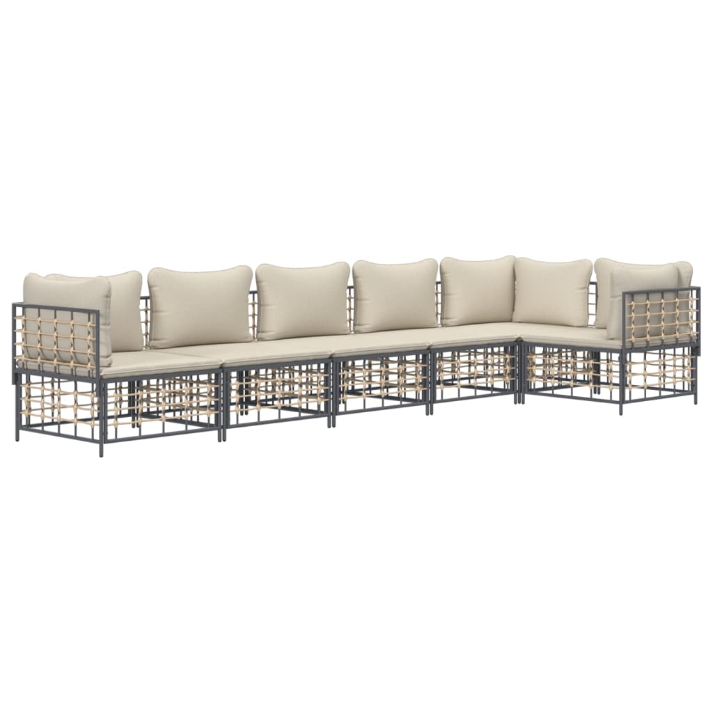 vidaXL 6-delige Loungeset met kussens poly rattan antracietkleurig