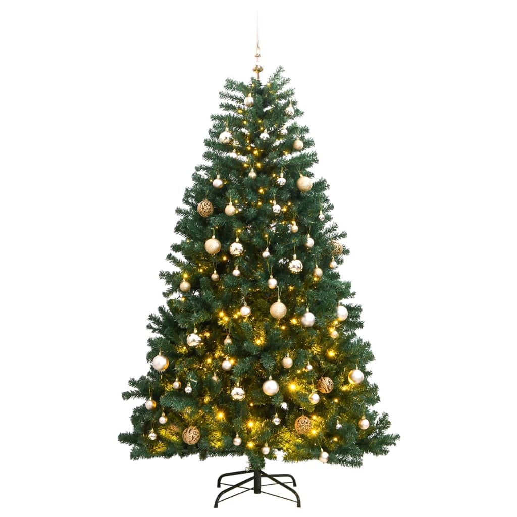 vidaXL Kunstkerstboom met scharnieren 300 LED's en kerstballen 180 cm