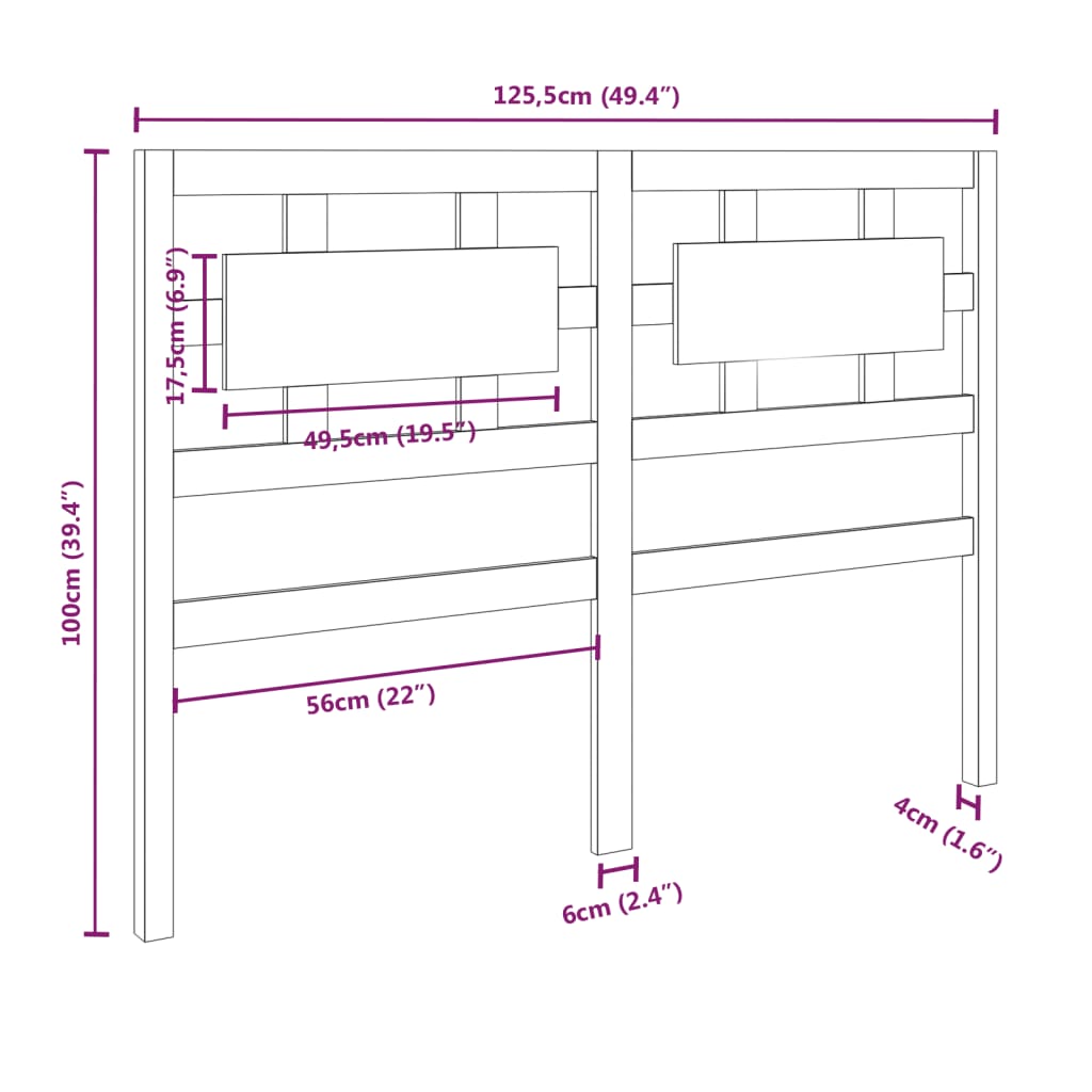 vidaXL Hoofdbord 125,5x4x100 cm massief grenenhout honingbruin