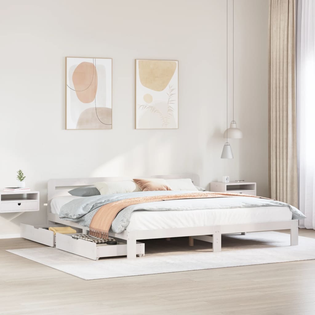 vidaXL Bedframe zonder matras massief grenenhout wit 180x200 cm