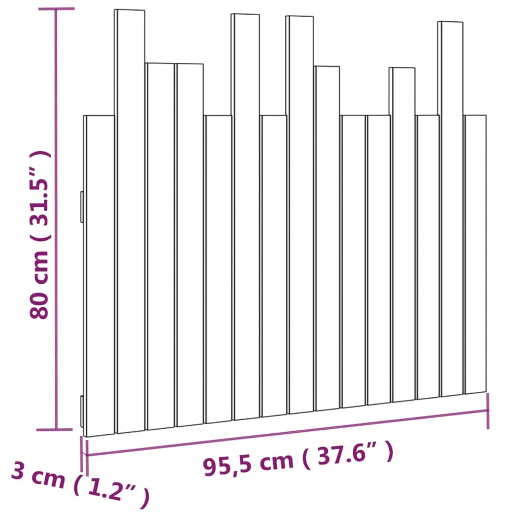 vidaXL Hoofdbord wandmontage 95,5x3x80 cm massief grenenhout grijs