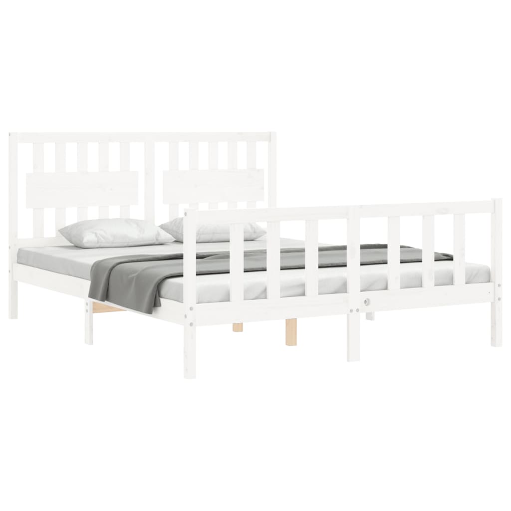 vidaXL Bedframe met hoofdbord massief hout wit