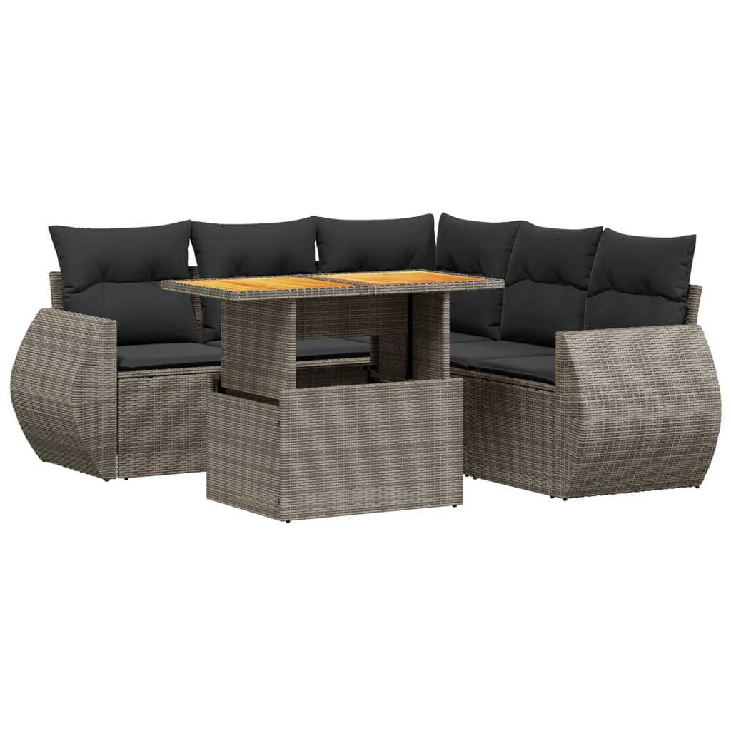 vidaXL 6-delige Loungeset met kussens poly rattan grijs