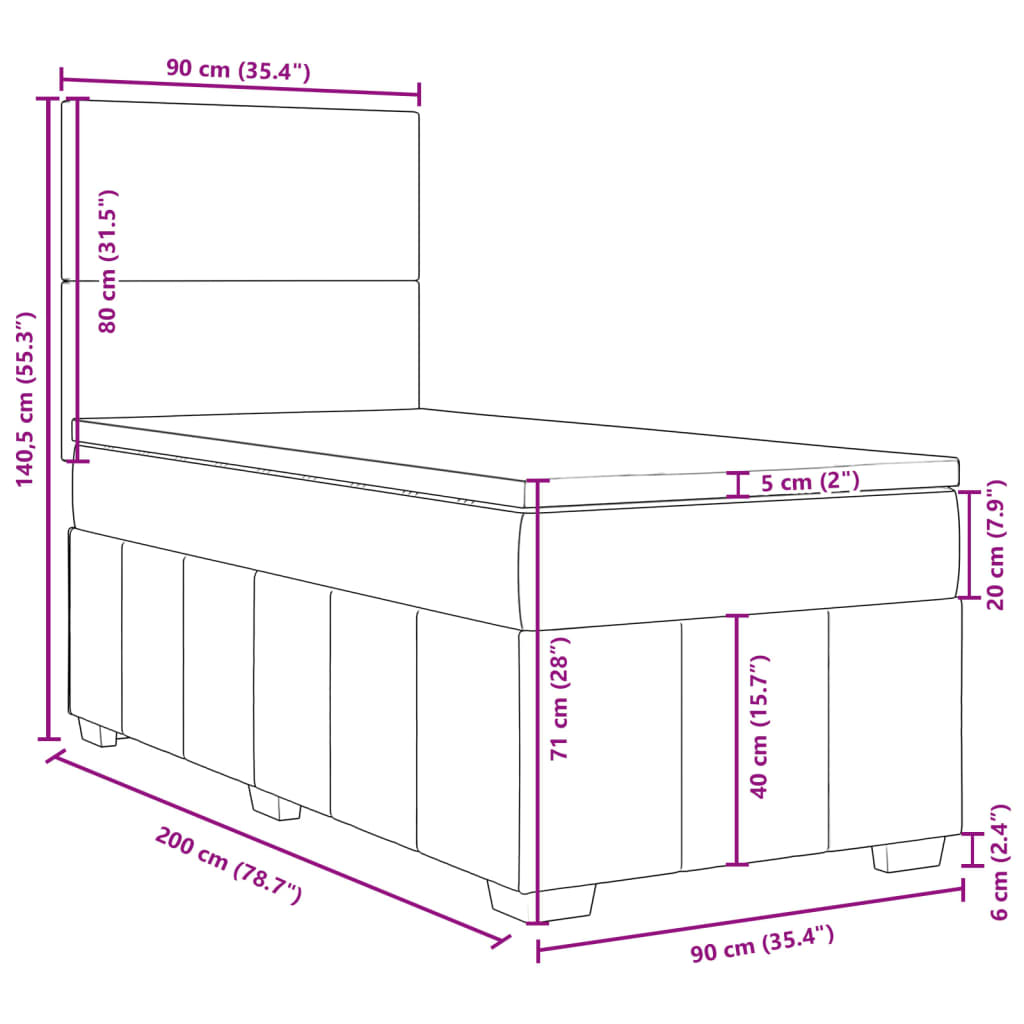 vidaXL Boxspring met matras stof lichtgrijs 90x200 cm