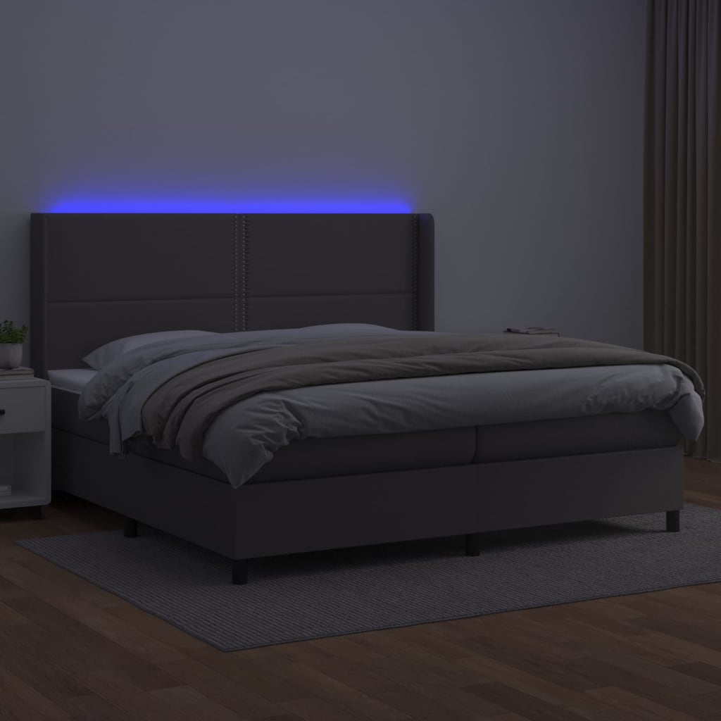 vidaXL Boxspring met matras en LED kunstleer grijs 200x200 cm