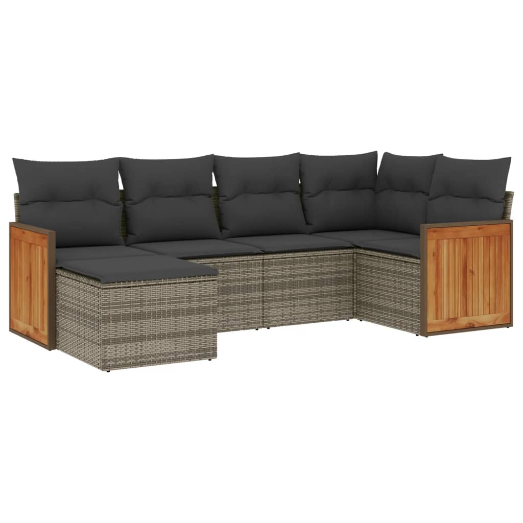 vidaXL 6-delige Loungeset met kussens poly rattan grijs