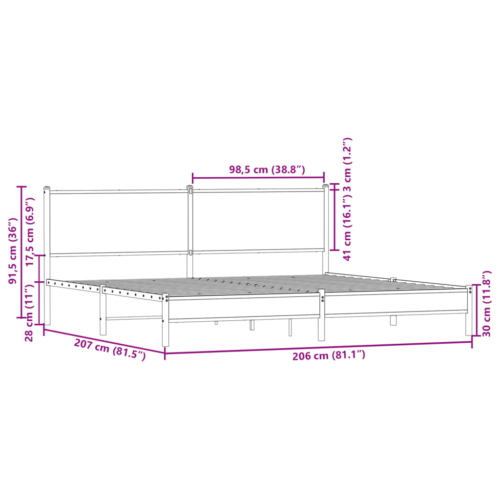 vidaXL Bedframe zonder matras metaal bruin eikenkleurig 200x200 cm