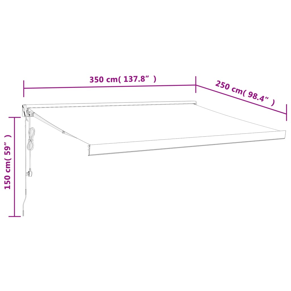 vidaXL Luifel uittrekbaar 3,5x2,5 m stof en aluminium antracietkleurig