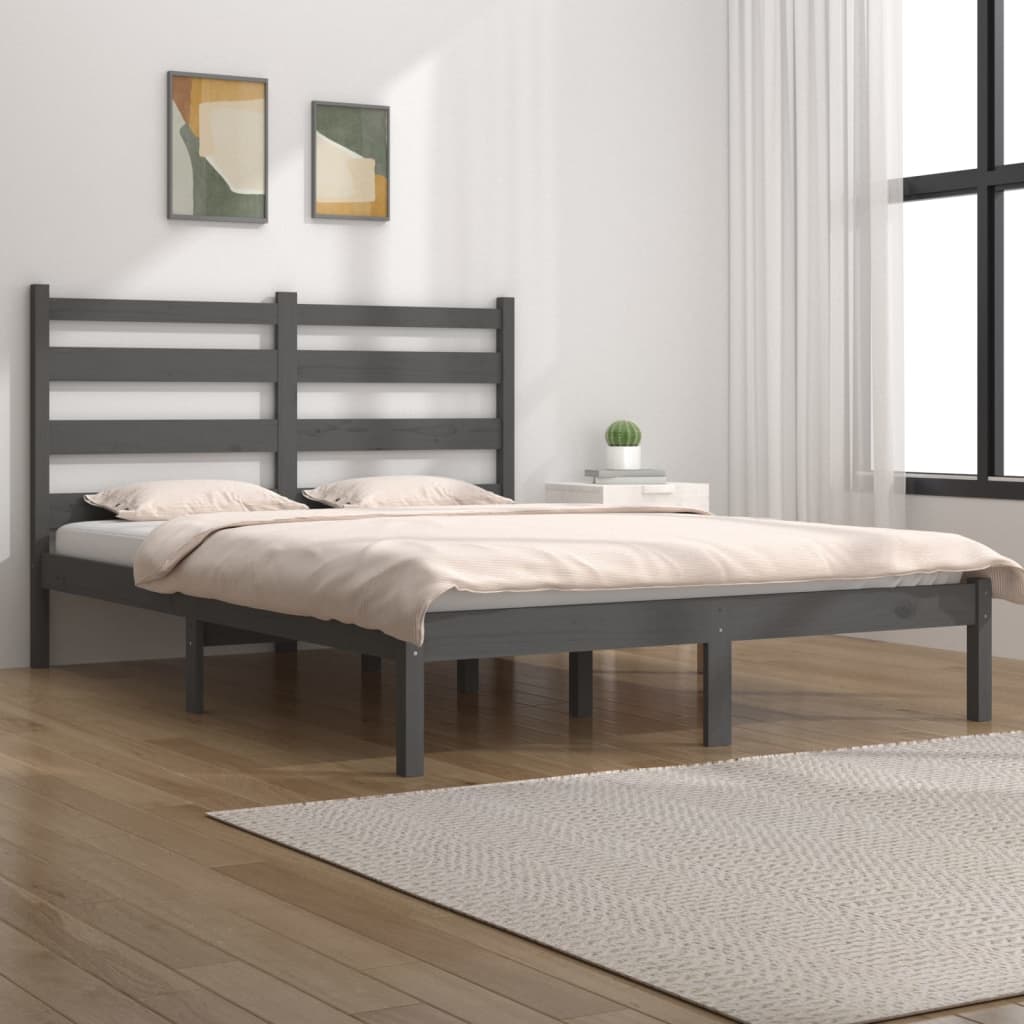 vidaXL Bedframe massief grenenhout grijs 200x200 cm