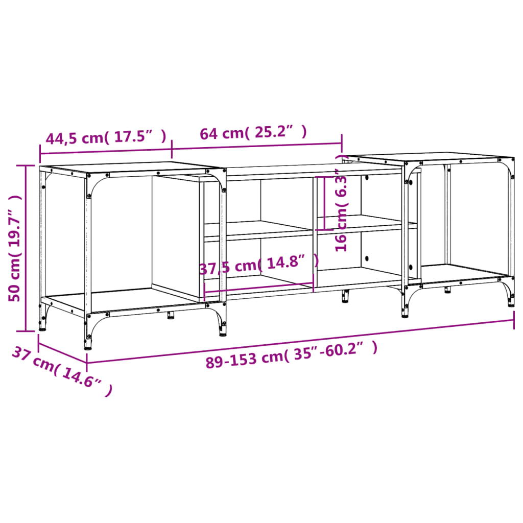 vidaXL Tv-meubel 153x37x50 cm bewerkt hout grijs sonoma eikenkleurig