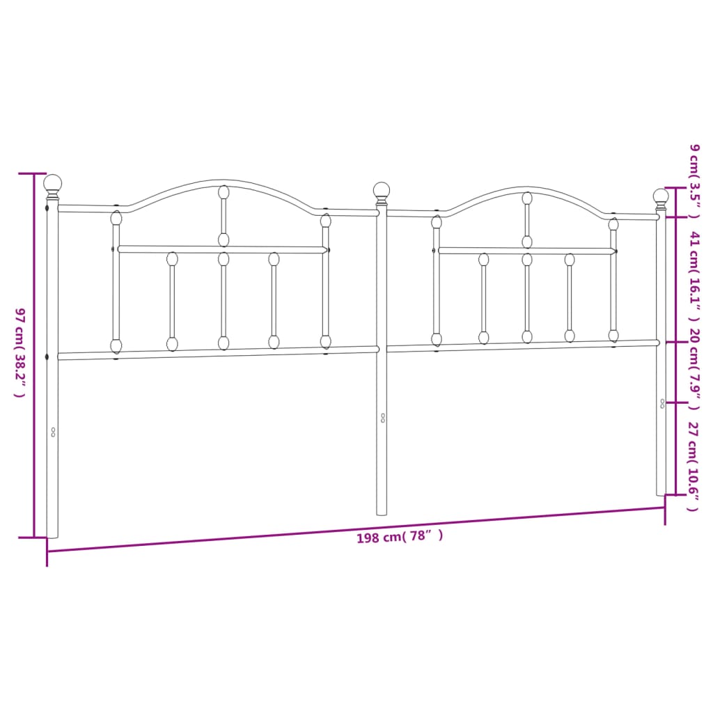 vidaXL Hoofdbord 193 cm metaal zwart