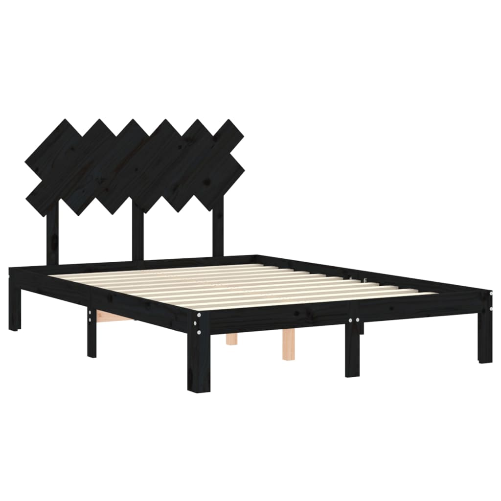 vidaXL Bedframe met hoofdbord massief hout zwart