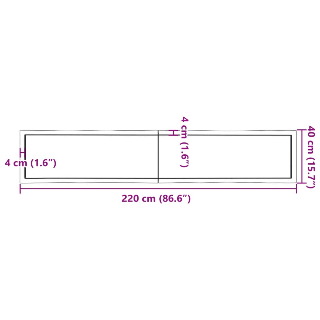 vidaXL Tafelblad natuurlijke rand 220x40x(2-4) cm massief eikenhout