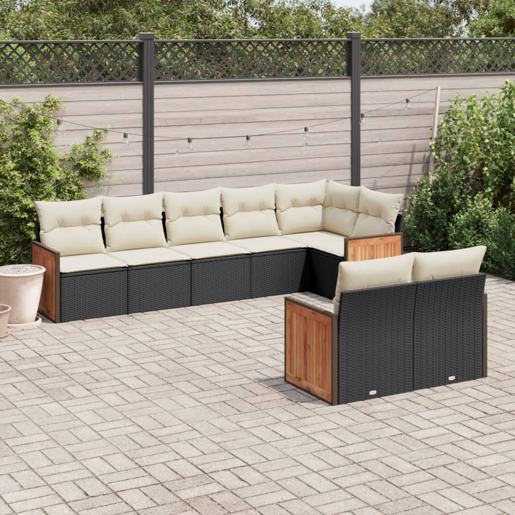 vidaXL 8-delige Loungeset met kussens poly rattan zwart