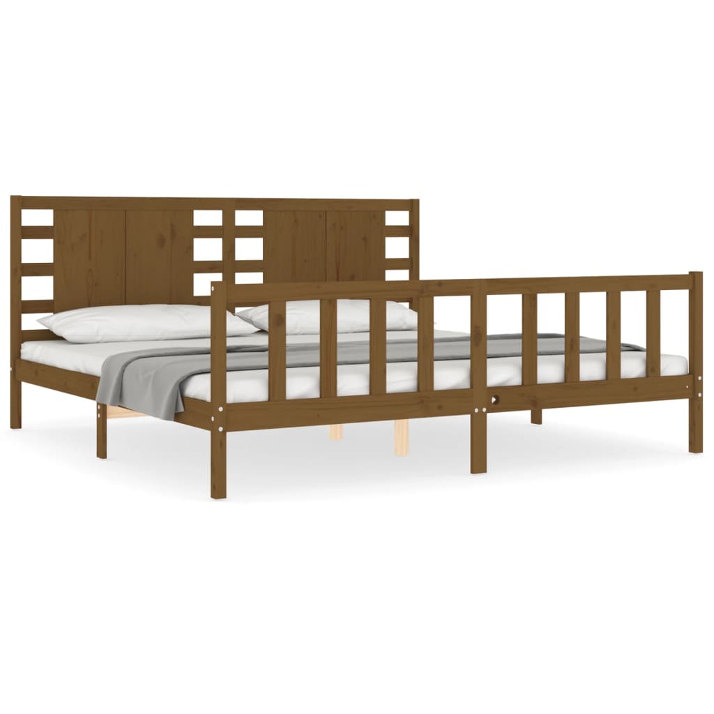 vidaXL Bedframe met hoofdbord massief hout honingbruin 200x200 cm