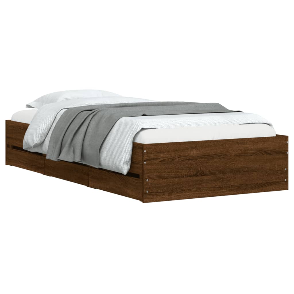 vidaXL Bedframe met lades bewerkt hout bruin eikenkleur 75x190 cm