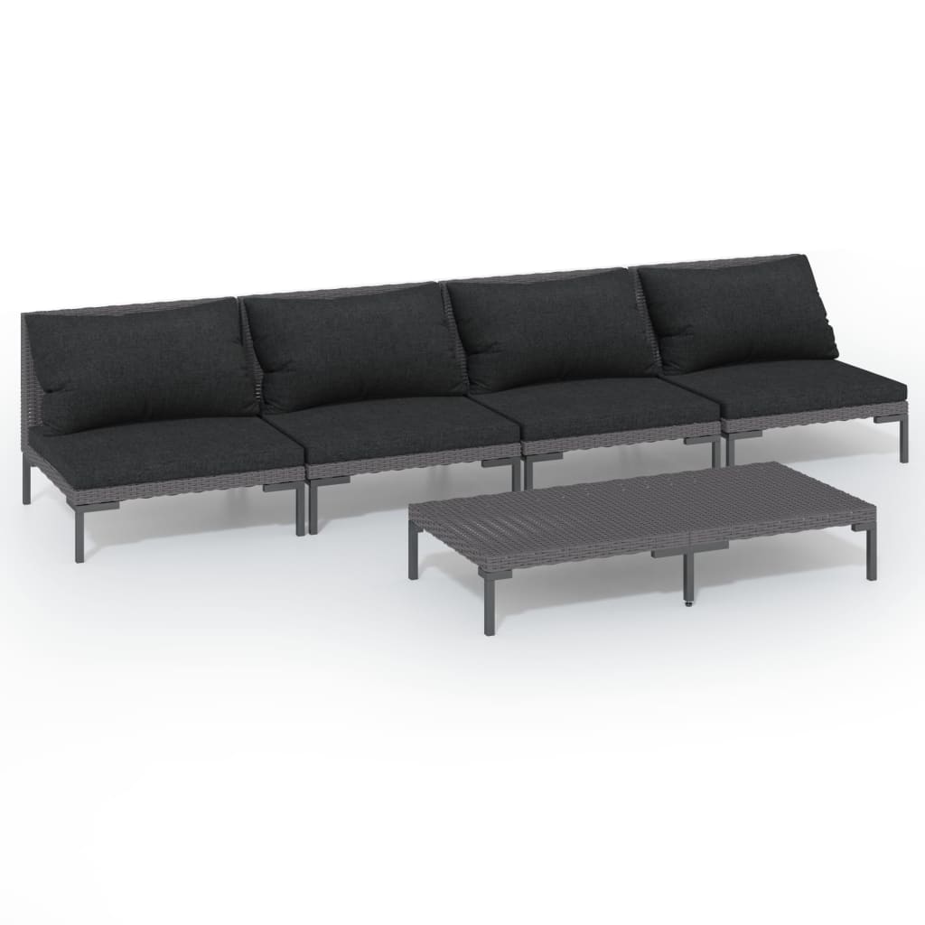 vidaXL 5-delige Loungeset met kussens poly rattan donkergrijs