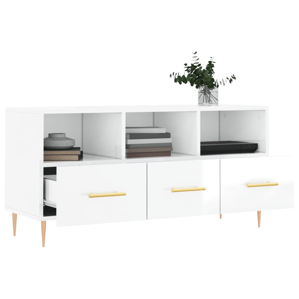 vidaXL Tv-meubel 102x36x50 cm bewerkt hout hoogglans wit