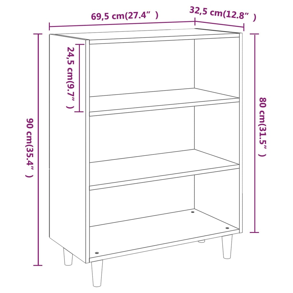 vidaXL Dressoir 69,5x32,5x90 cm bewerkt hout zwart