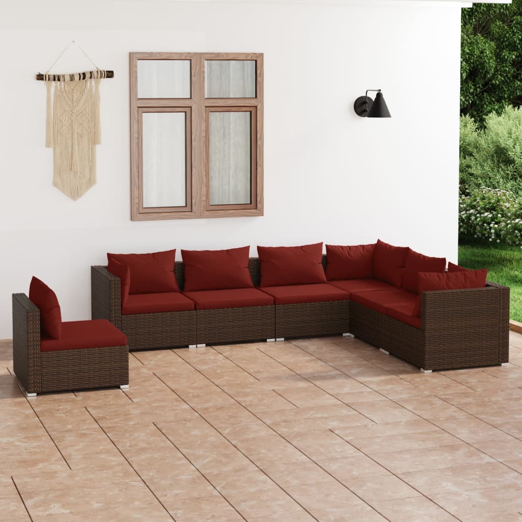 vidaXL 7-delige Loungeset met kussens poly rattan bruin