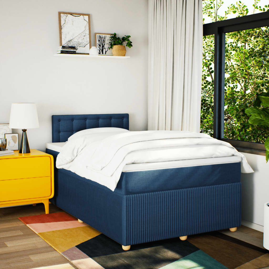 vidaXL Boxspring met matras stof blauw 120x200 cm