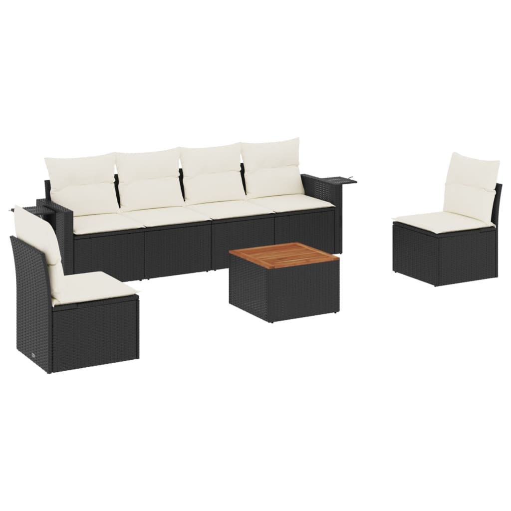 vidaXL 7-delige Loungeset met kussens poly rattan zwart