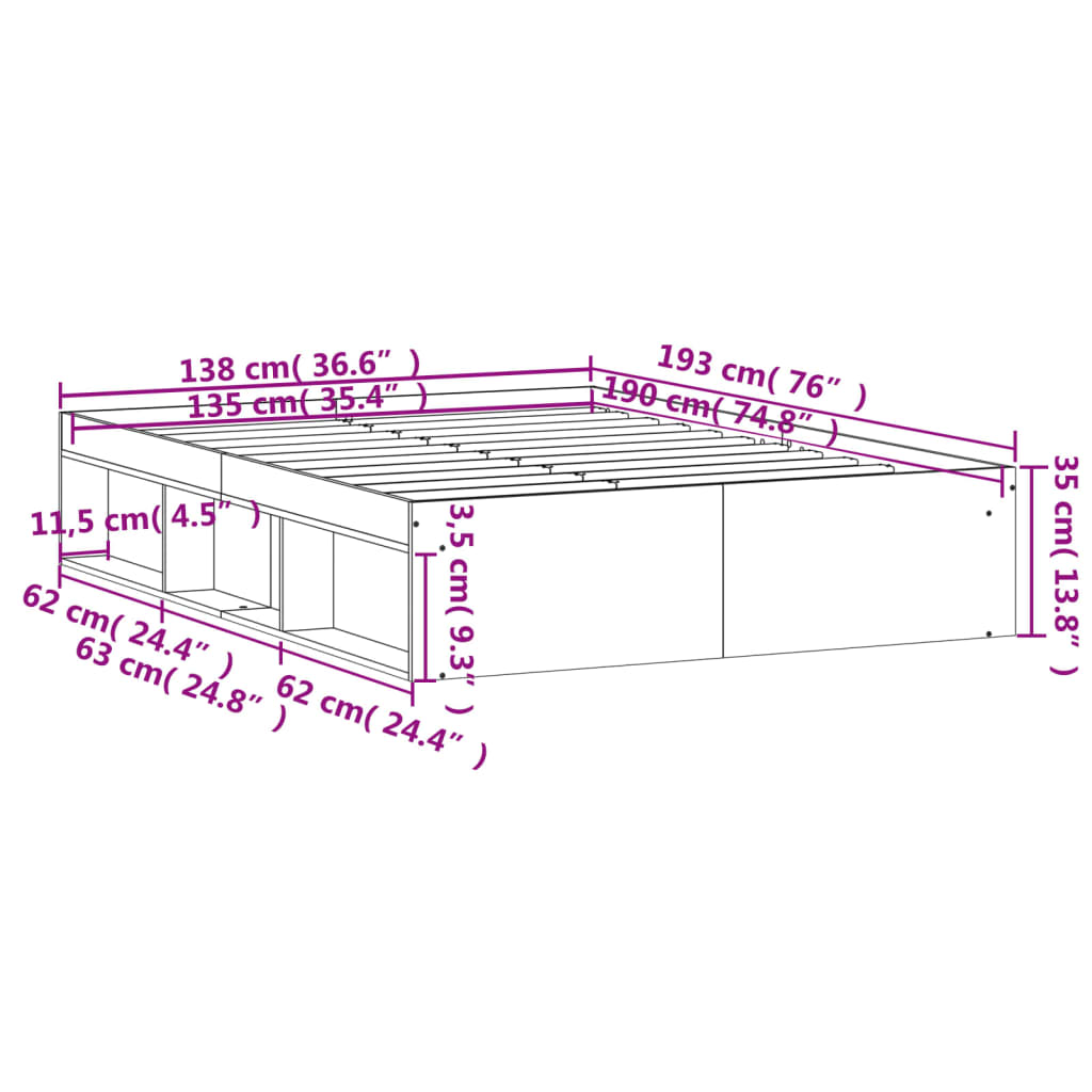 vidaXL Bedframe wit 135x190 cm Double