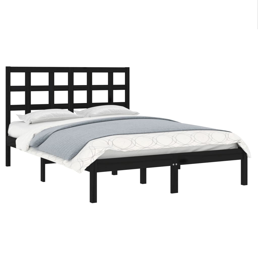 vidaXL Bedframe massief hout zwart 150x200 cm