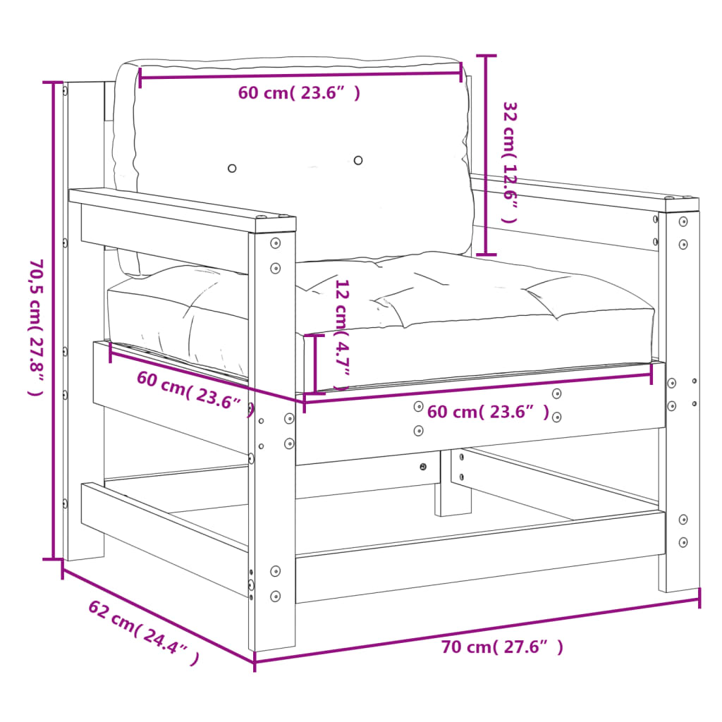 vidaXL Tuinstoelen 2 st met kussens massief grenenhout honingbruin