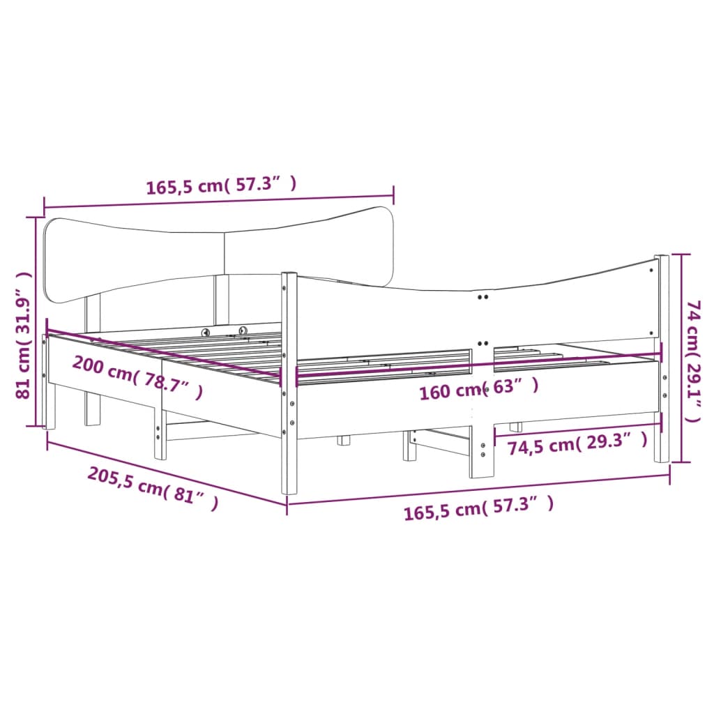 vidaXL Bedframe zonder matras massief grenenhout wit 160x200 cm