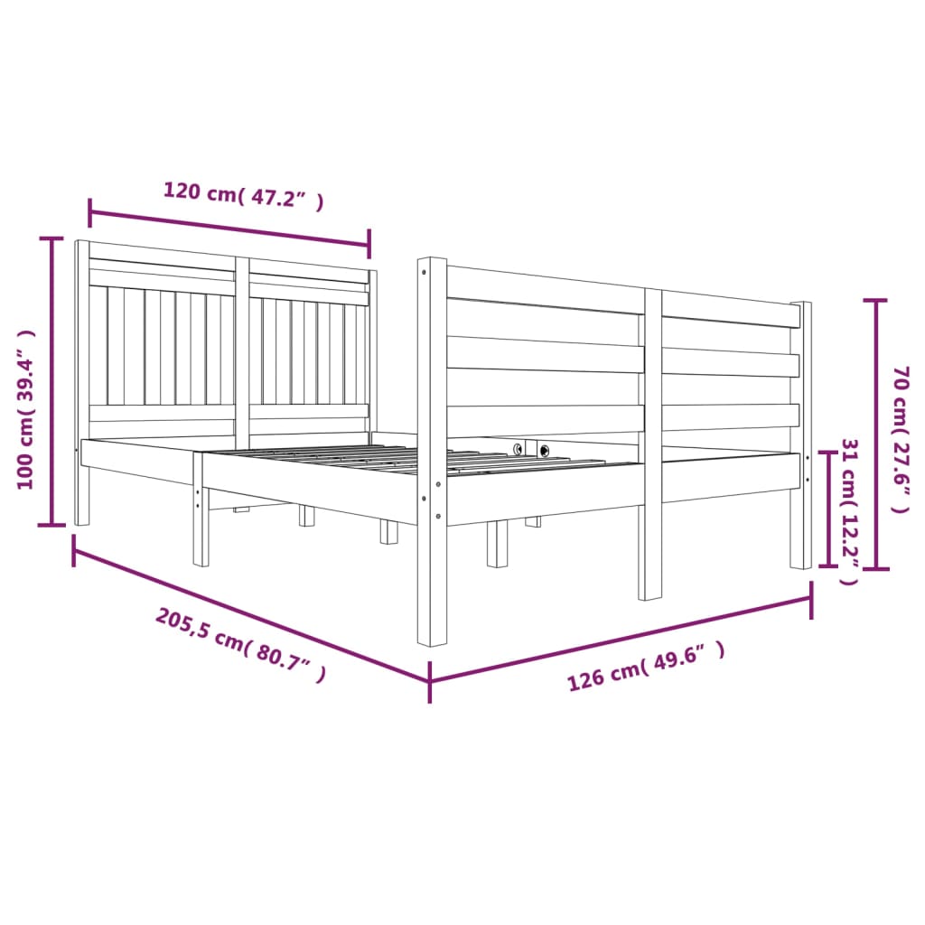 vidaXL Bedframe massief hout zwart 120x200 cm