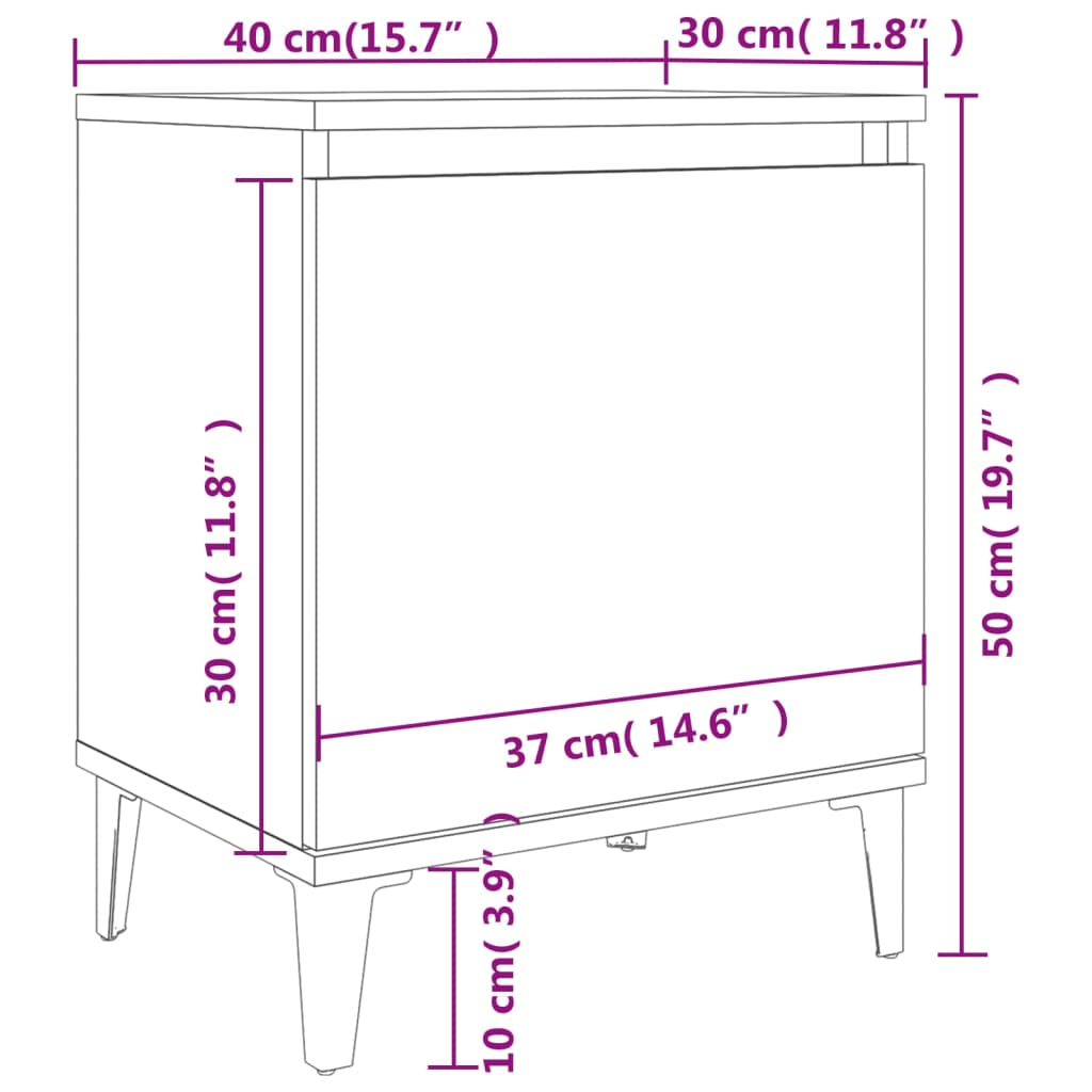 vidaXL Nachtkastje met metalen poten 40x30x50 cm wit