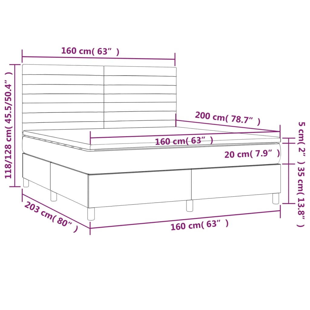 vidaXL Boxspring met matras en LED fluweel donkerblauw 160x200 cm