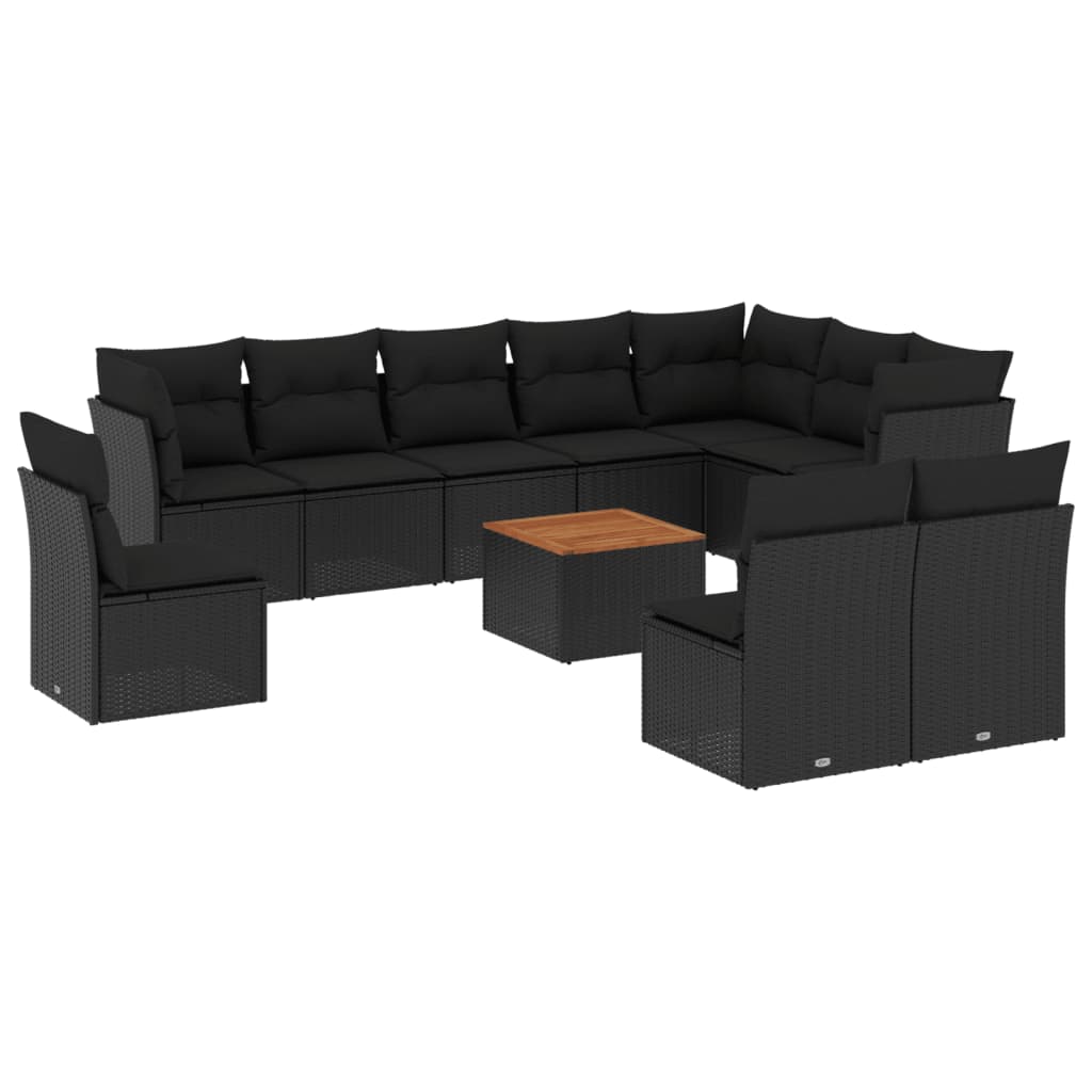 vidaXL 11-delige Loungeset met kussens poly rattan zwart