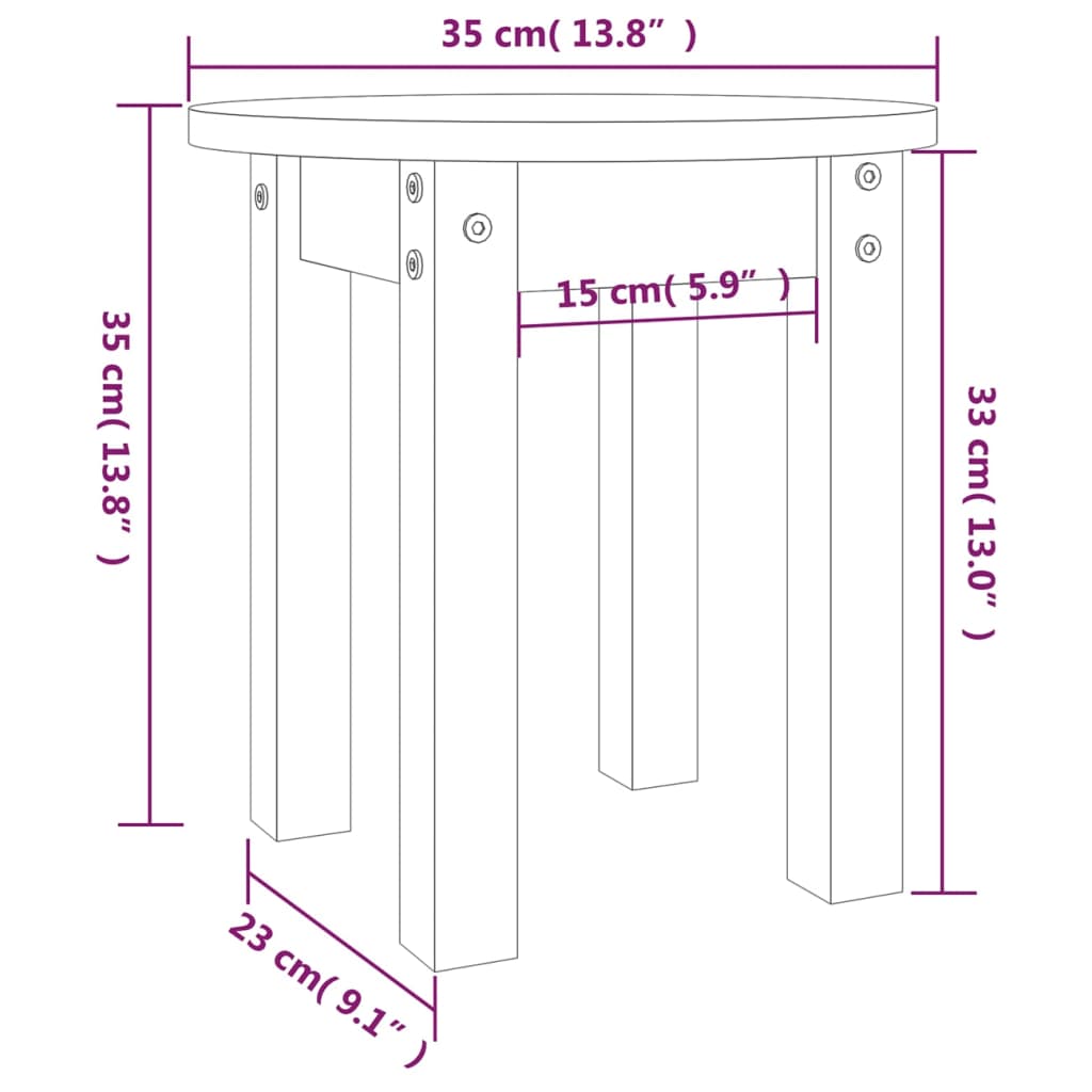 vidaXL Salontafel Ø 35x35 cm massief grenenhout wit