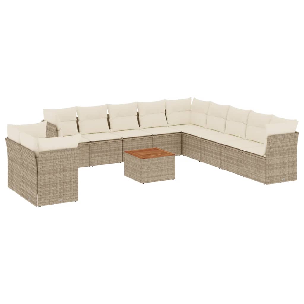 vidaXL 12-delige Loungeset met kussens poly rattan beige