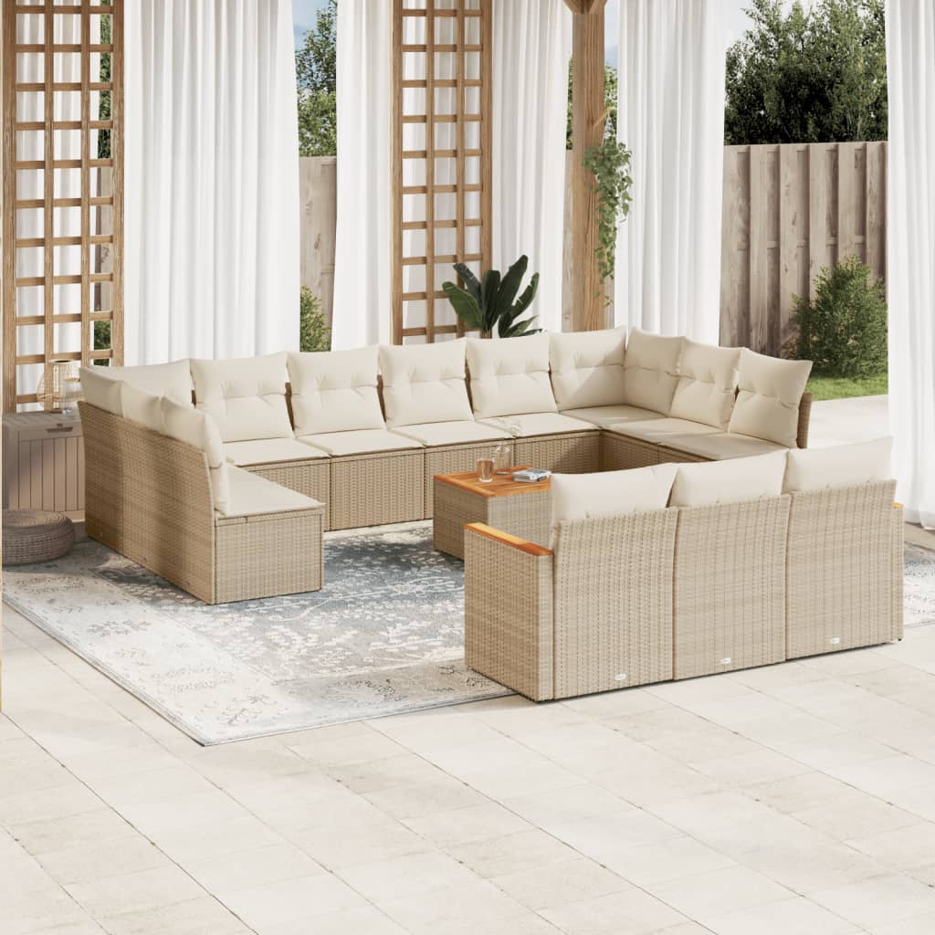 vidaXL 14-delige Loungeset met kussens poly rattan beige