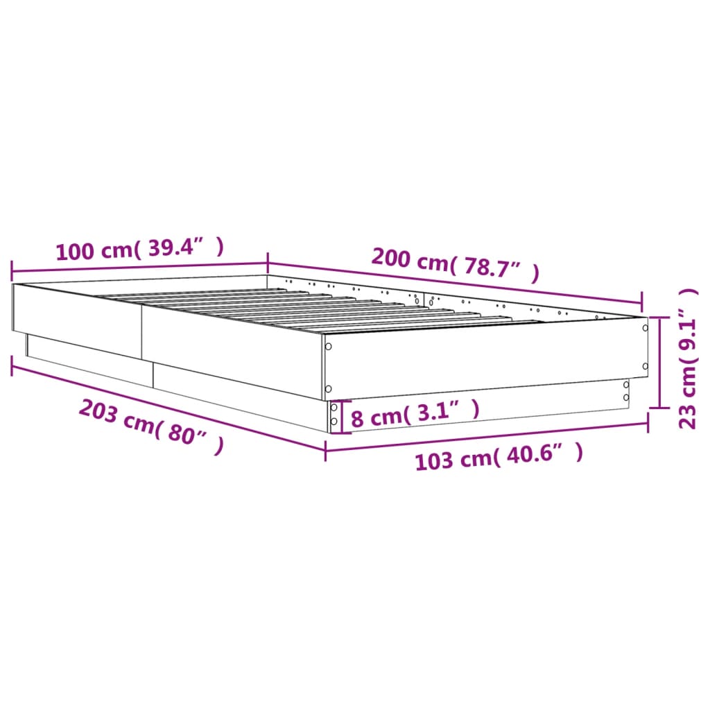 vidaXL Bedframe met LED-verlichting bruin eikenkleurig 100x200 cm