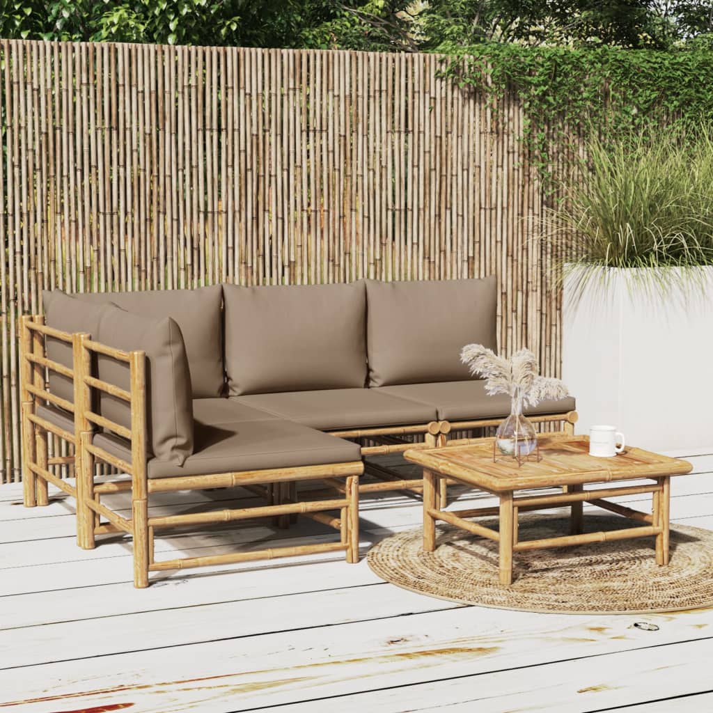 vidaXL 5-delige Loungeset met kussens bamboe taupe