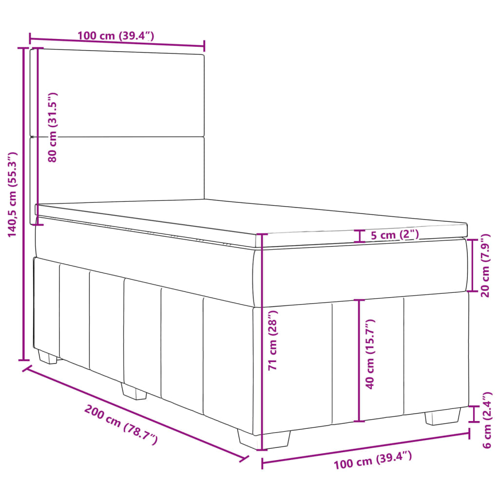 vidaXL Boxspring met matras stof crèmekleurig 100x200 cm