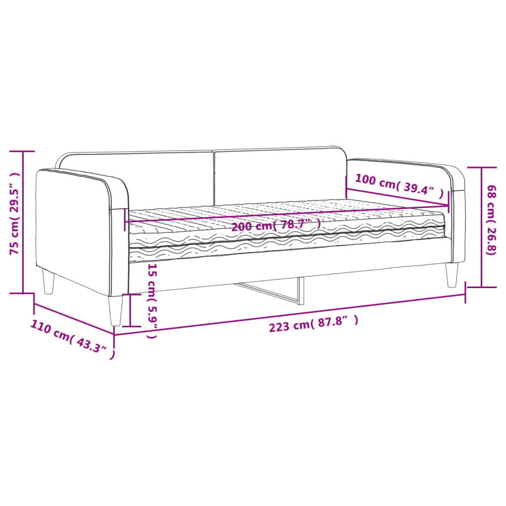 vidaXL Slaapbank met matras 100x200 cm stof donkergrijs