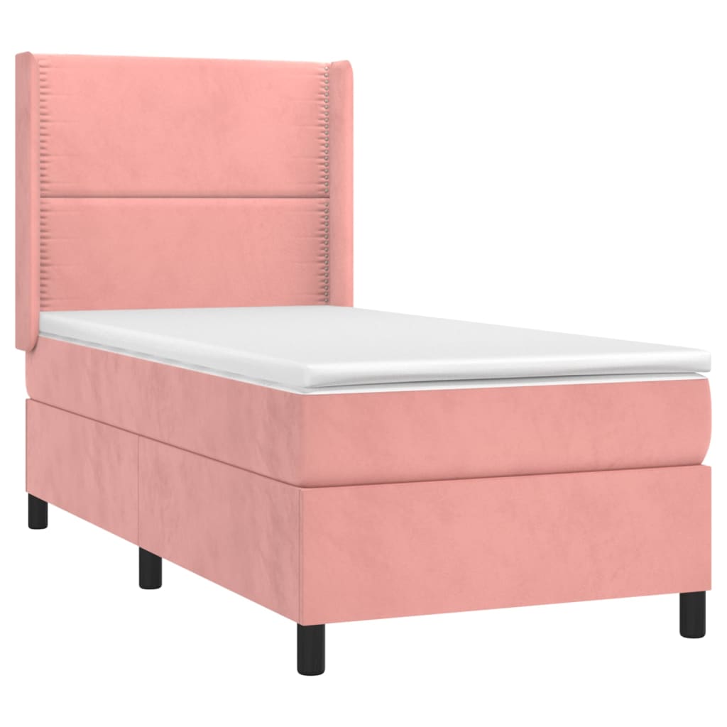 vidaXL Boxspring met matras fluweel roze 100x200 cm