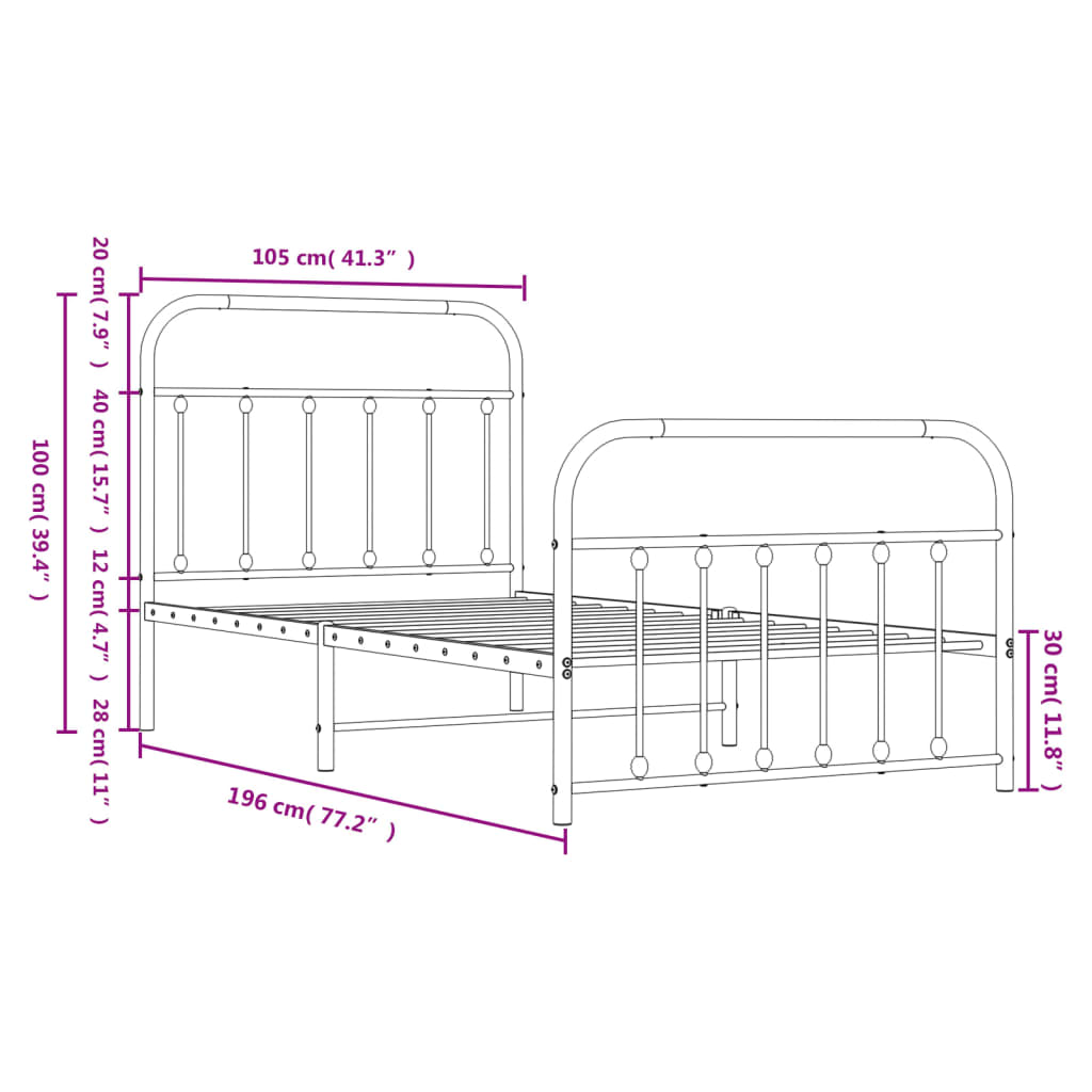 vidaXL Bedframe met hoofd- en voeteneinde metaal zwart 100x190 cm