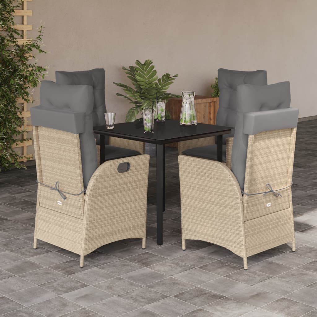 vidaXL 5-delige Tuinset met kussens poly rattan beige