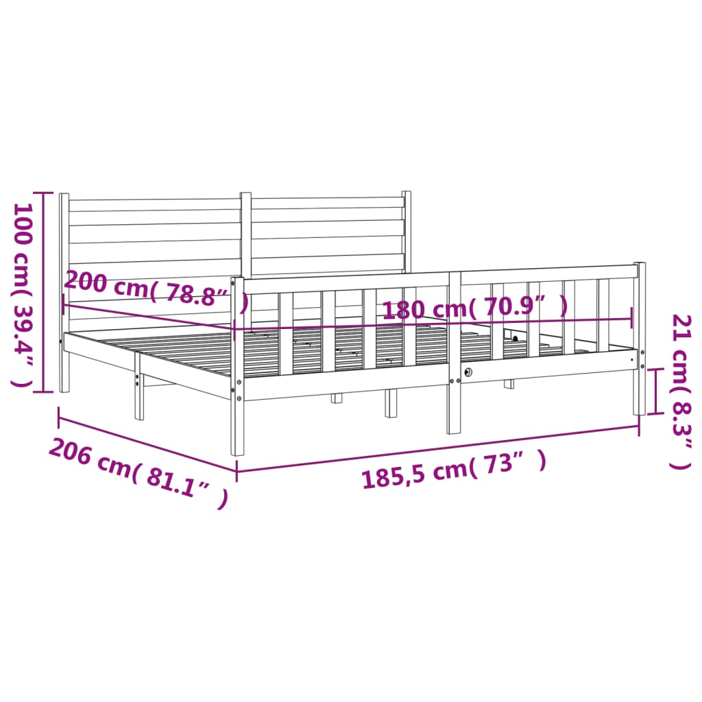 vidaXL Bedframe met hoofdbord massief hout 180x200 cm