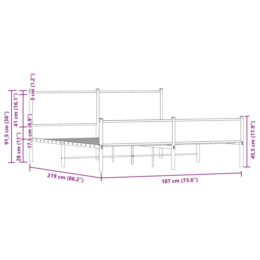 vidaXL Bedframe zonder matras metaal bruin eikenkleur 183x213 cm