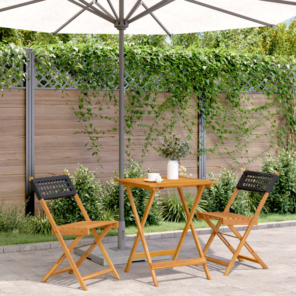 vidaXL 3-delige Bistroset poly rattan en massief hout zwart