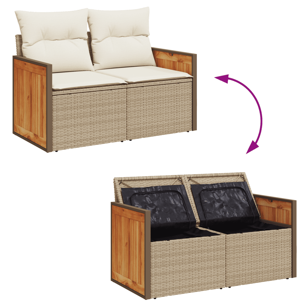 vidaXL 7-delige Loungeset met kussens poly rattan beige