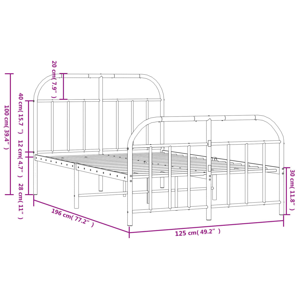 vidaXL Bedframe met hoofd- en voeteneinde metaal zwart 120x190 cm