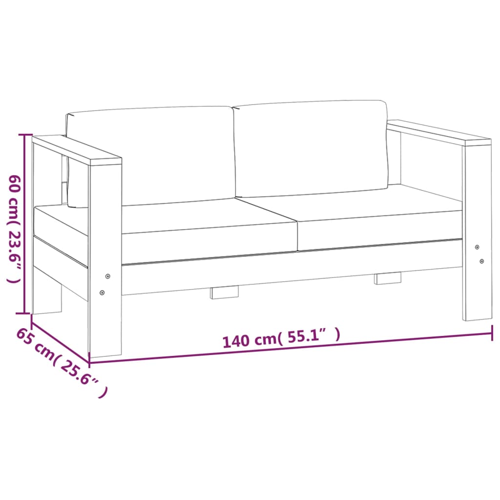 vidaXL 3-delige Loungeset met crèmewitte kussens massief hout